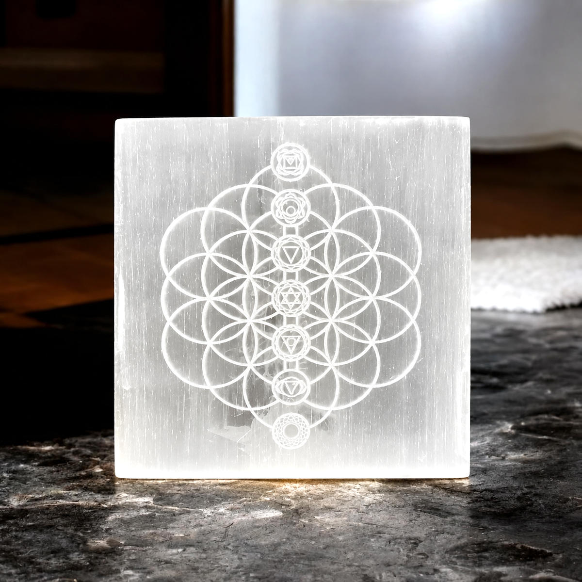 7 Chakra Selenite Crystal Grid Plate