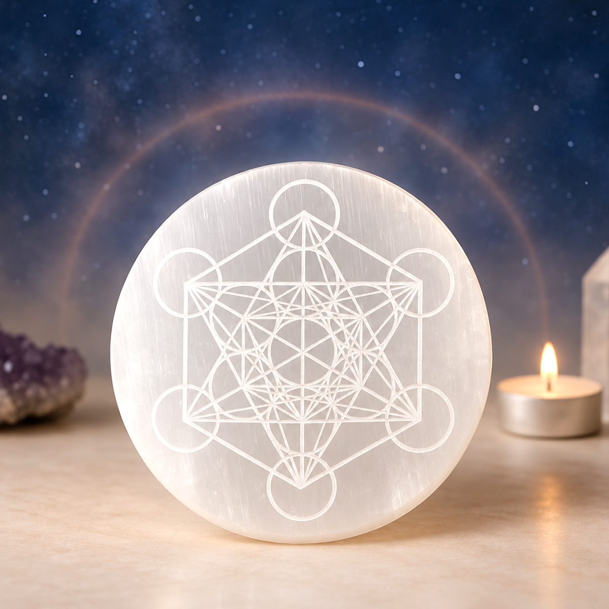 Metatron’s Cube Selenite Meditation Plate