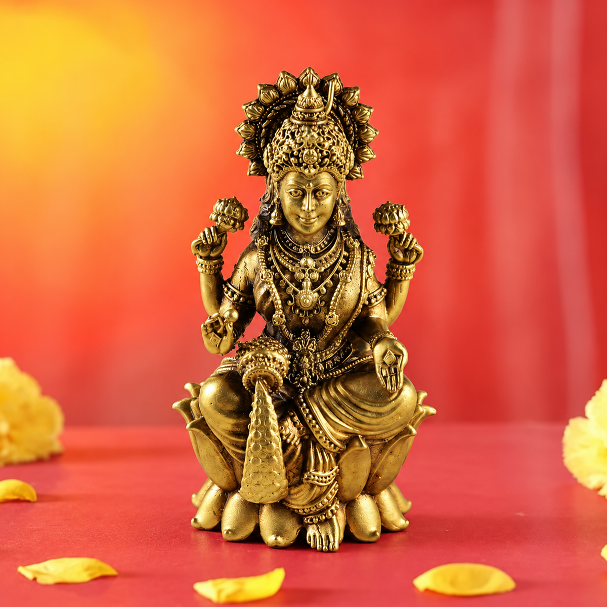 Brass Laxmi Idol on Lotus