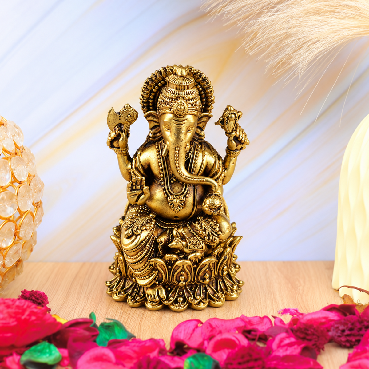 Brass Chaturbhuj Ganesh Murti