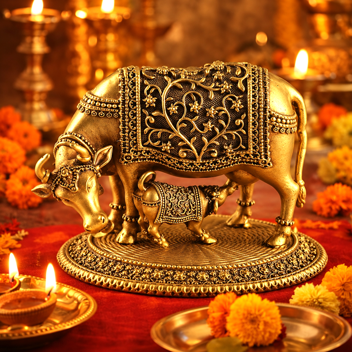 Brass Kamdhenu Cow with Calf