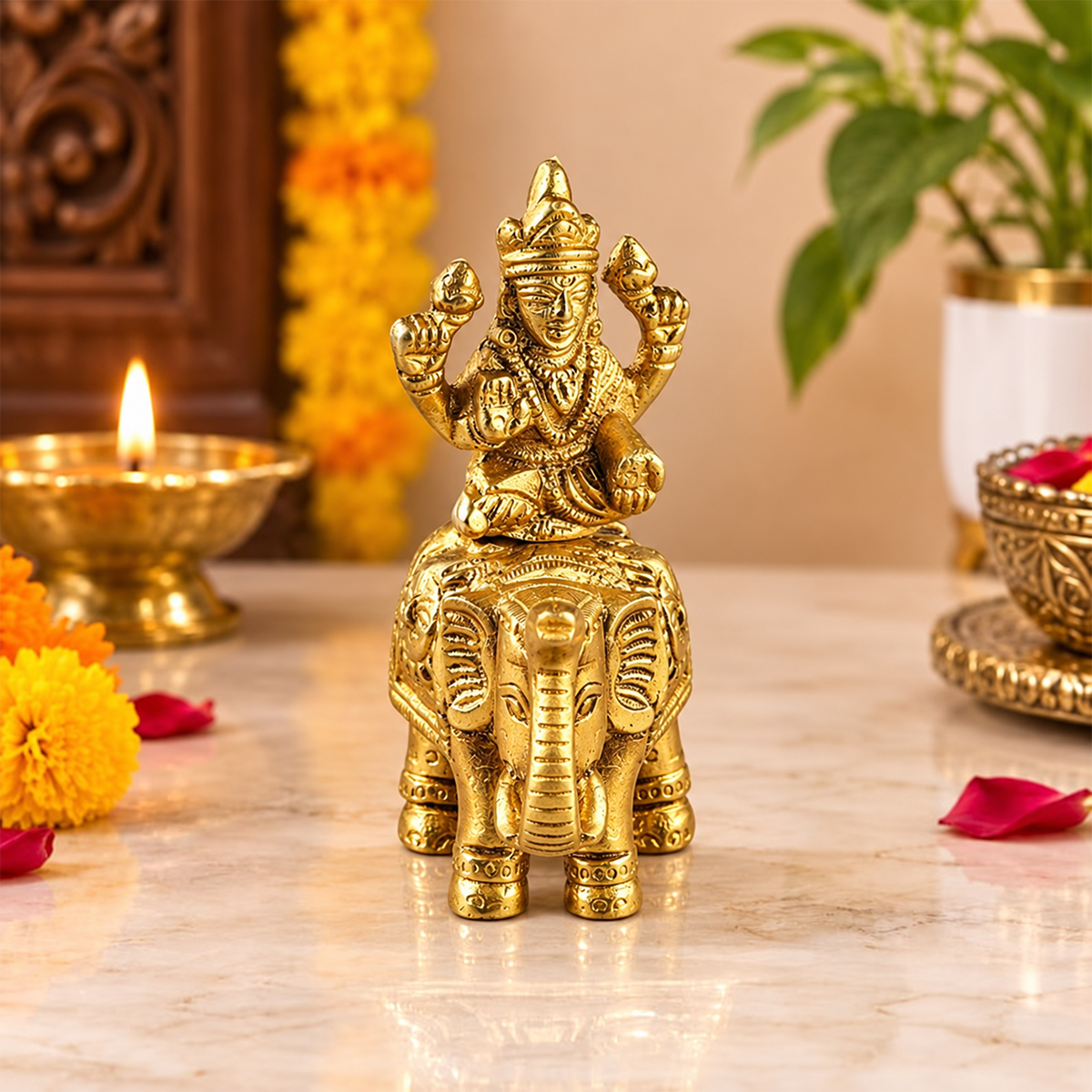 Brass Gaj Lakshmi Murti on Elephant