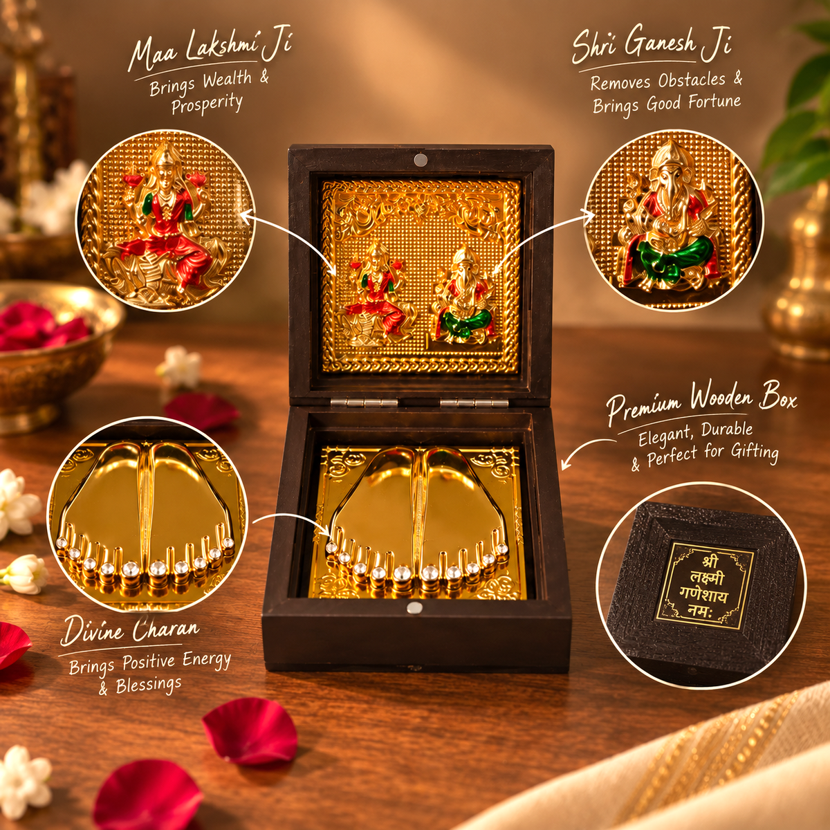 Lakshmi Charan Paduka Box with Ganesh