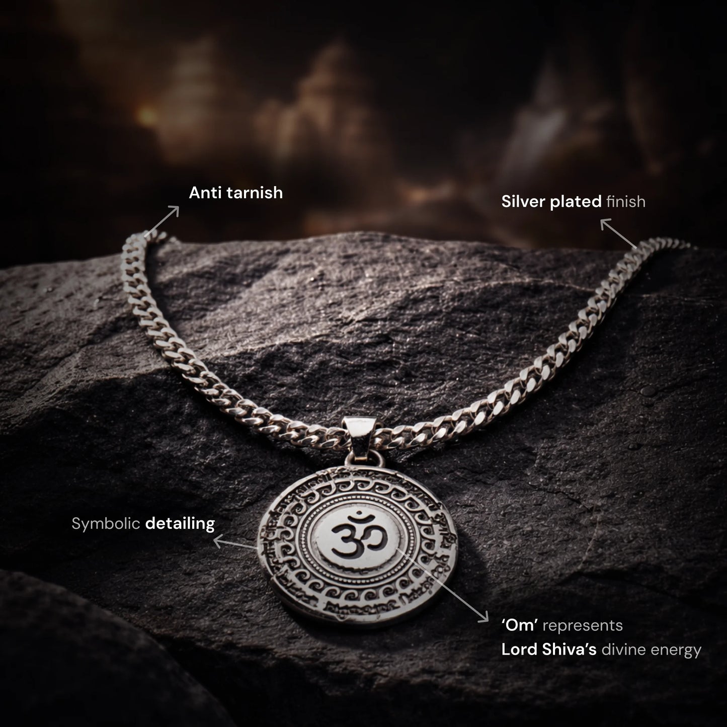 Silver Plated Maha Mrityunjaya Mantra Om Necklace - Gemsinvite