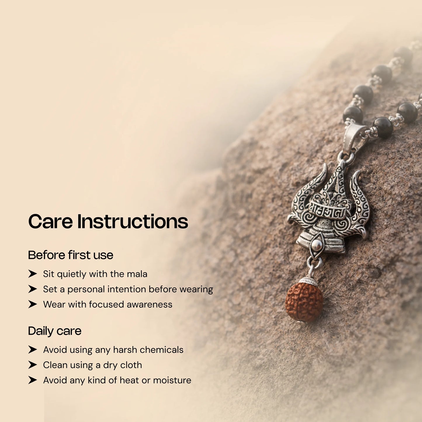 Authentic Silver Karungali Mala with Trishul and Rudraksha - Gemsinvite