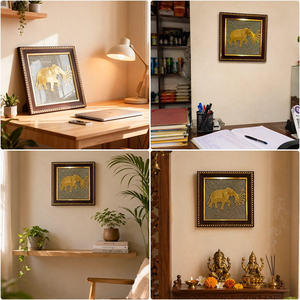 Airavata - 7 Trunk Elephant Raw Pyrite Frame