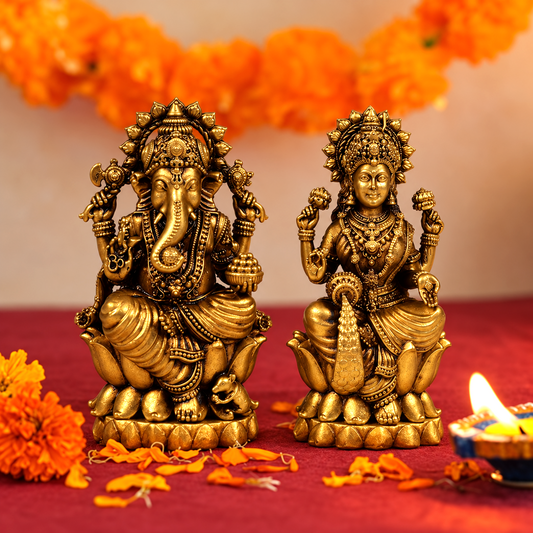 Brass Ganesh Lakshmi Murti Fine detailing
