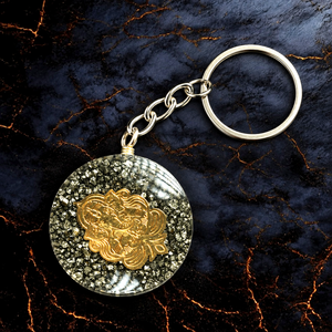 Ganesh Pyrite Round Keychain