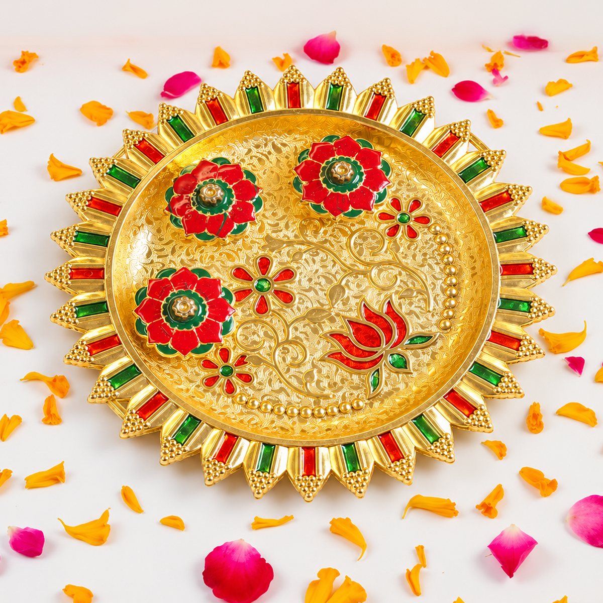 Decorative Aarti Thali with Lotus Design