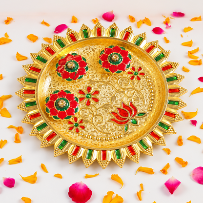 Decorative Aarti Thali with Lotus Design