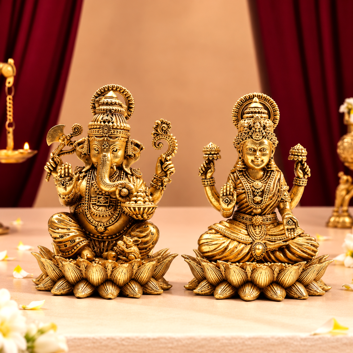 Pure Brass Laxmi Ganesh Murti with Fine details