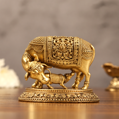 Superfine brass Kamdhenu Cow and Calf Idol