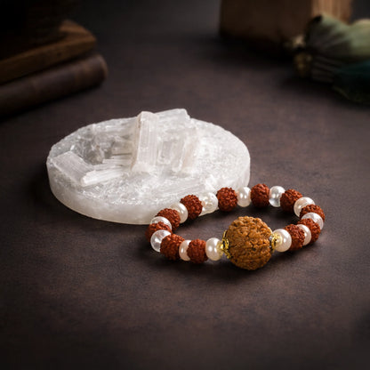 5 Mukhi Rudraksha Gaj Kesari Bracelet with Pearl and Sphatik - Gemsinvite  