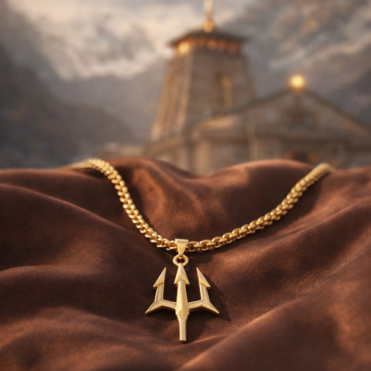 Gold Plated Trishul Necklace - Gemsinvite  