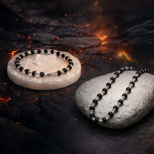 Authentic Silver Karungali (Ebony Wood) Mala + Bracelet Combo - Gemsinvite  