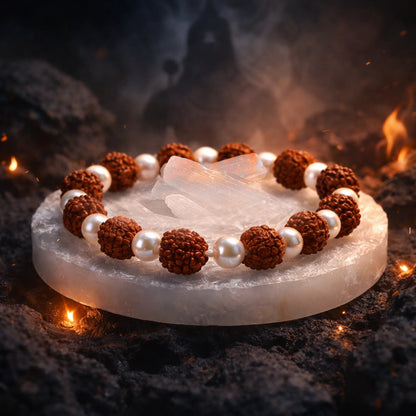 Maha Lakshmi Rudra Bracelet with 5 Mukhi Rudraksha and Pearl - Gemsinvite  