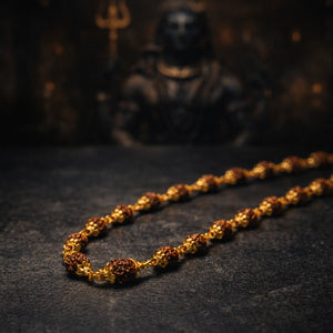 
                    
                      Golden Capped 5 Mukhi Rudraksha Mala - Gemsinvite  
                    
                  