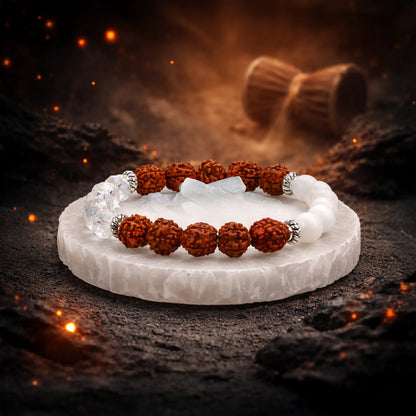 Shiv Ganga Authentic 5 Mukhi Rudraksha Moonstone Sphatik Bracelet - Gemsinvite  