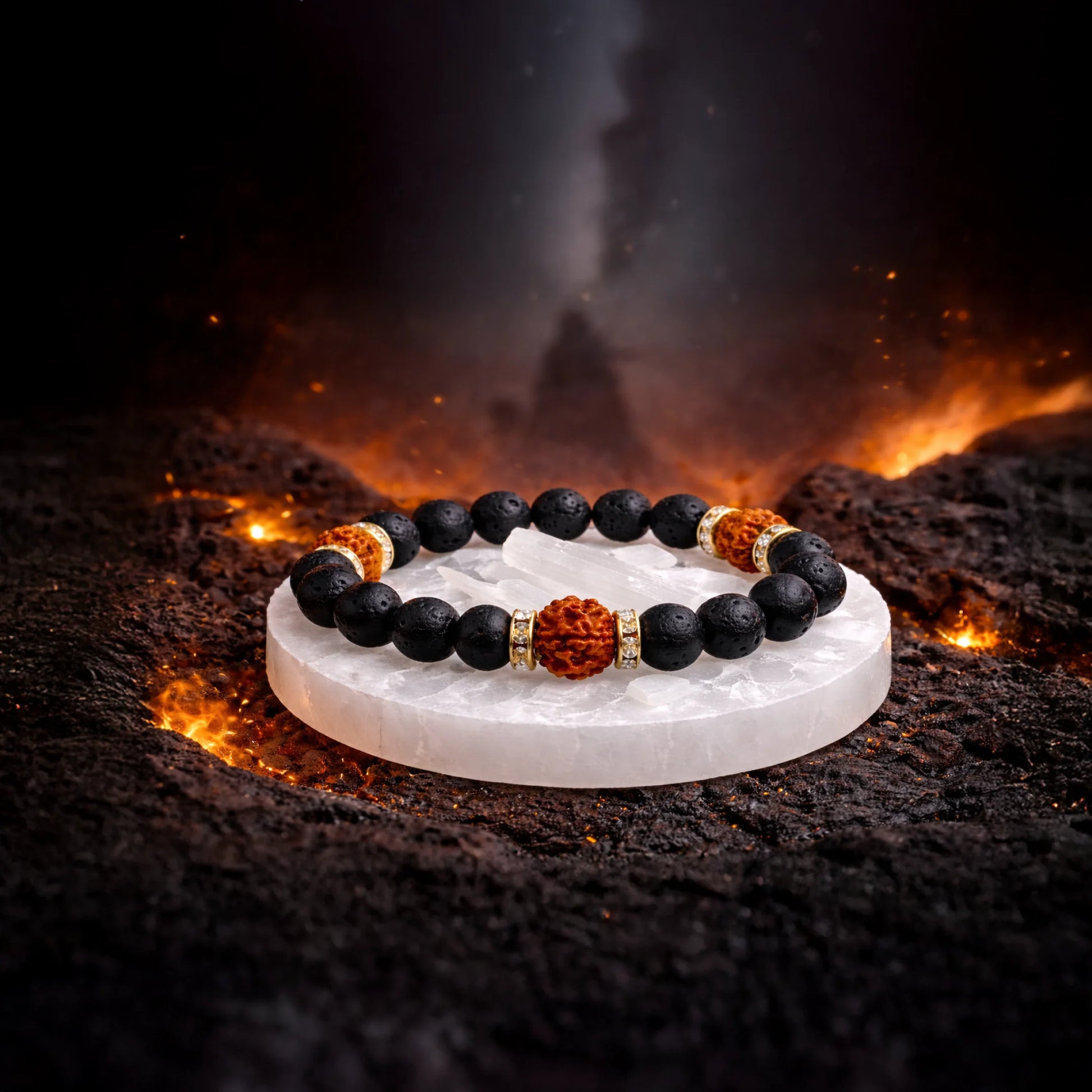 Shiv Shakti Kavach Bracelet Authentic 5 Mukhi Rudraksha & Lava beads - Gemsinvite  