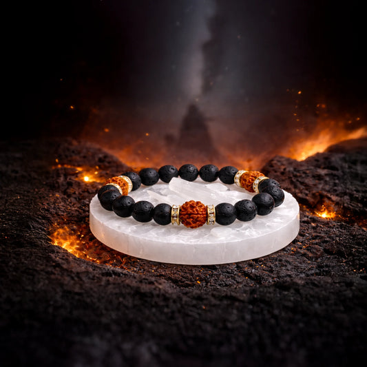 Shiv Shakti Kavach Bracelet Authentic 5 Mukhi Rudraksha & Lava beads - Gemsinvite  