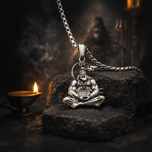 Silver Plated 3D Bajrangbali Hanuman Meditation Necklace - Gemsinvite  
