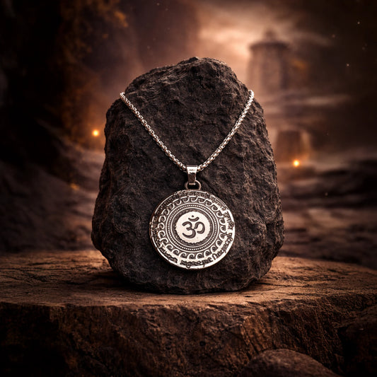 Silver Plated Maha Mrityunjaya Mantra Om Necklace - Gemsinvite  