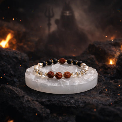 Victory Bracelet with 5 Mukhi Rudraksha Pearl Lava Sphatik - Gemsinvite  