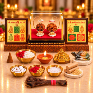 Pure Silver Chhatra Ganesh Lakshmi Rudraksh with Vyapar Vriddhi Yantra