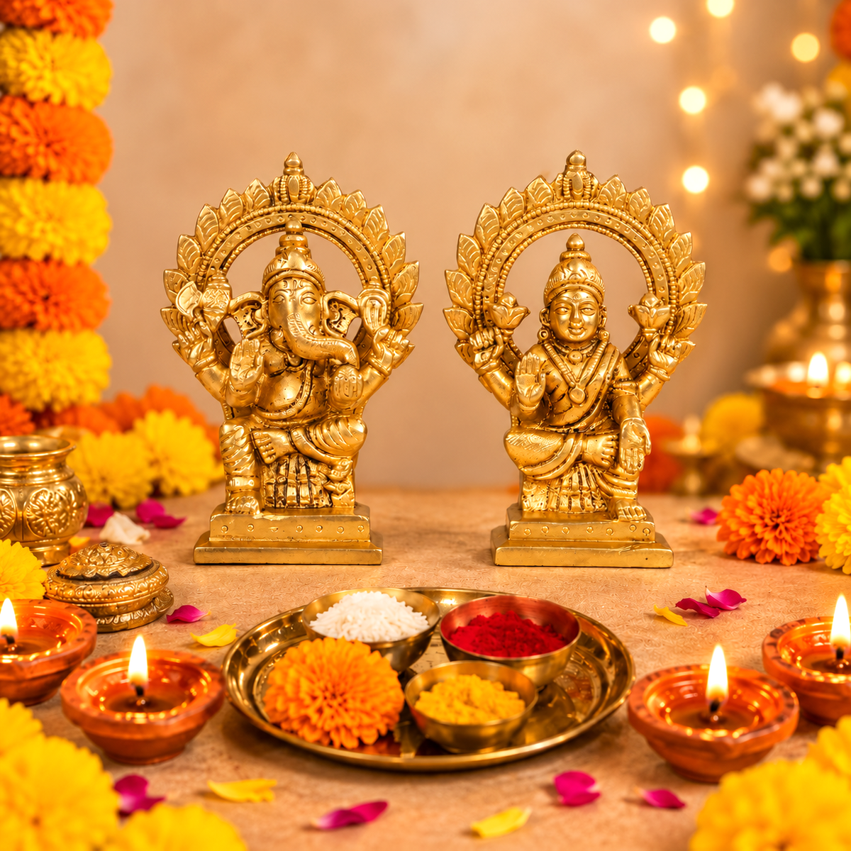 Pure Brass Ganesh Lakshmi Murti
