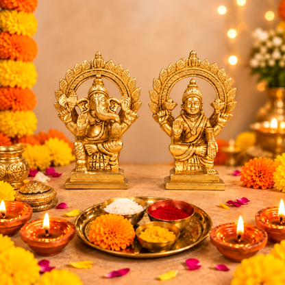 Pure Brass Ganesh Lakshmi Murti