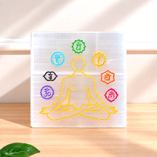 7 Chakra Selenite Meditation Plate