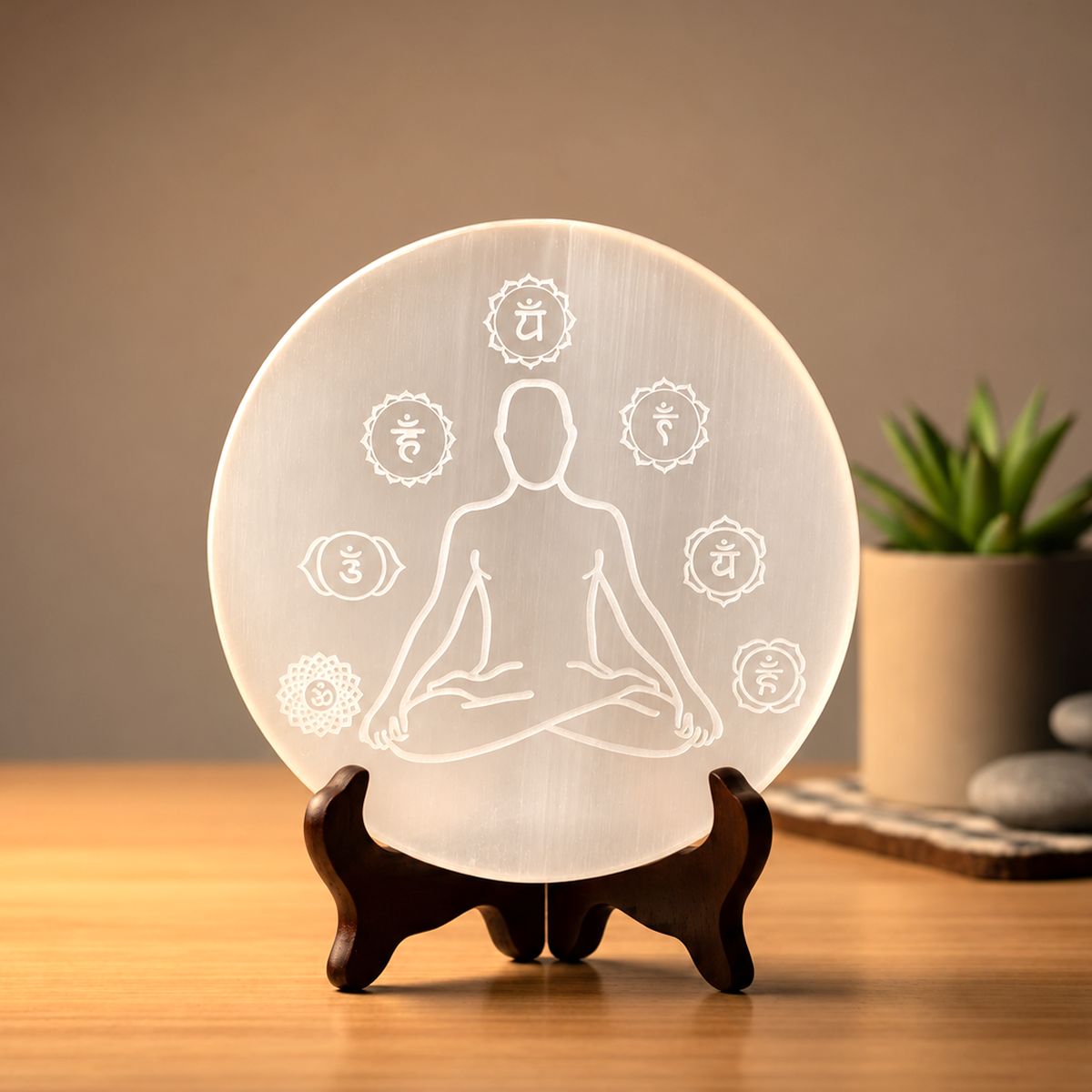 Round 7 Chakra Selenite Meditation Plate
