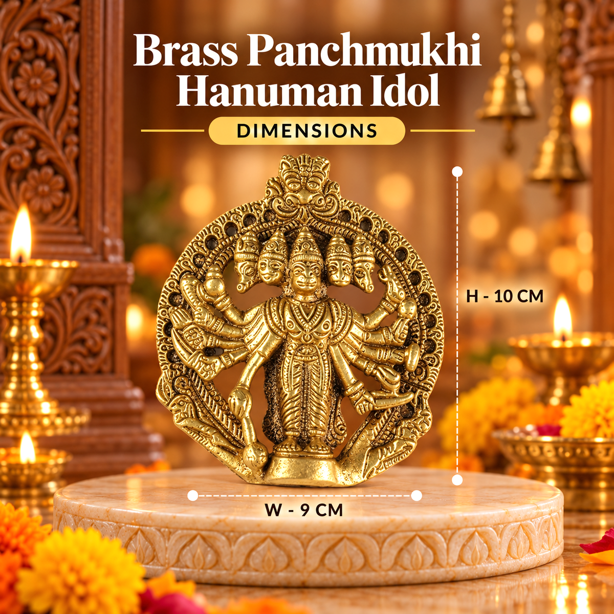 Brass Panchmukhi Hanuman Idol