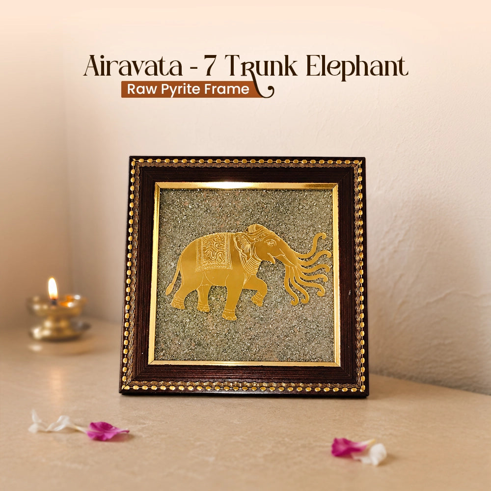 Airavata - 7 Trunk Elephant Raw Pyrite Frame