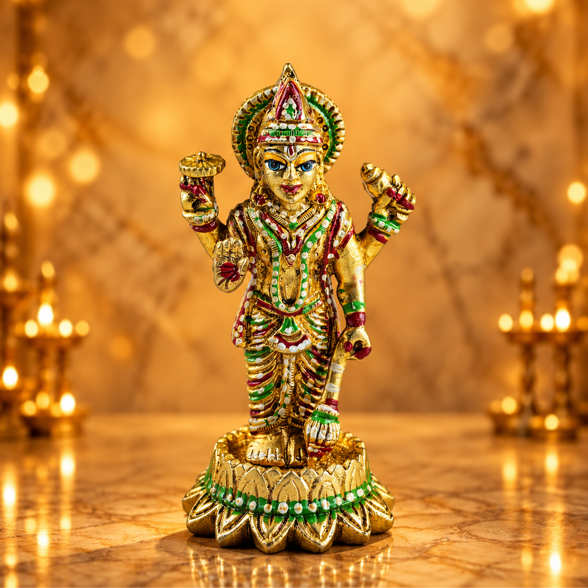 Brass Standing Vishnu Statue on Lotus