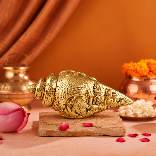 Brass Shankh with Vishnu Carving