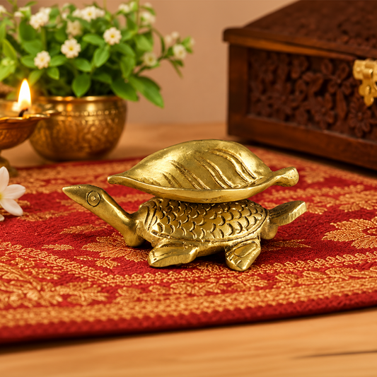 Brass Tortoise with Leaf Plate