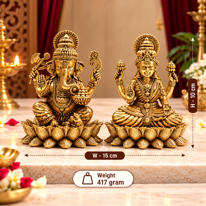 Pure Brass Laxmi Ganesh Murti with Fine details