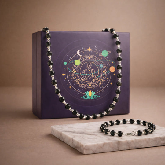 Authentic Silver Karungali (Ebony Wood) Mala + Bracelet Combo - Gemsinvite  