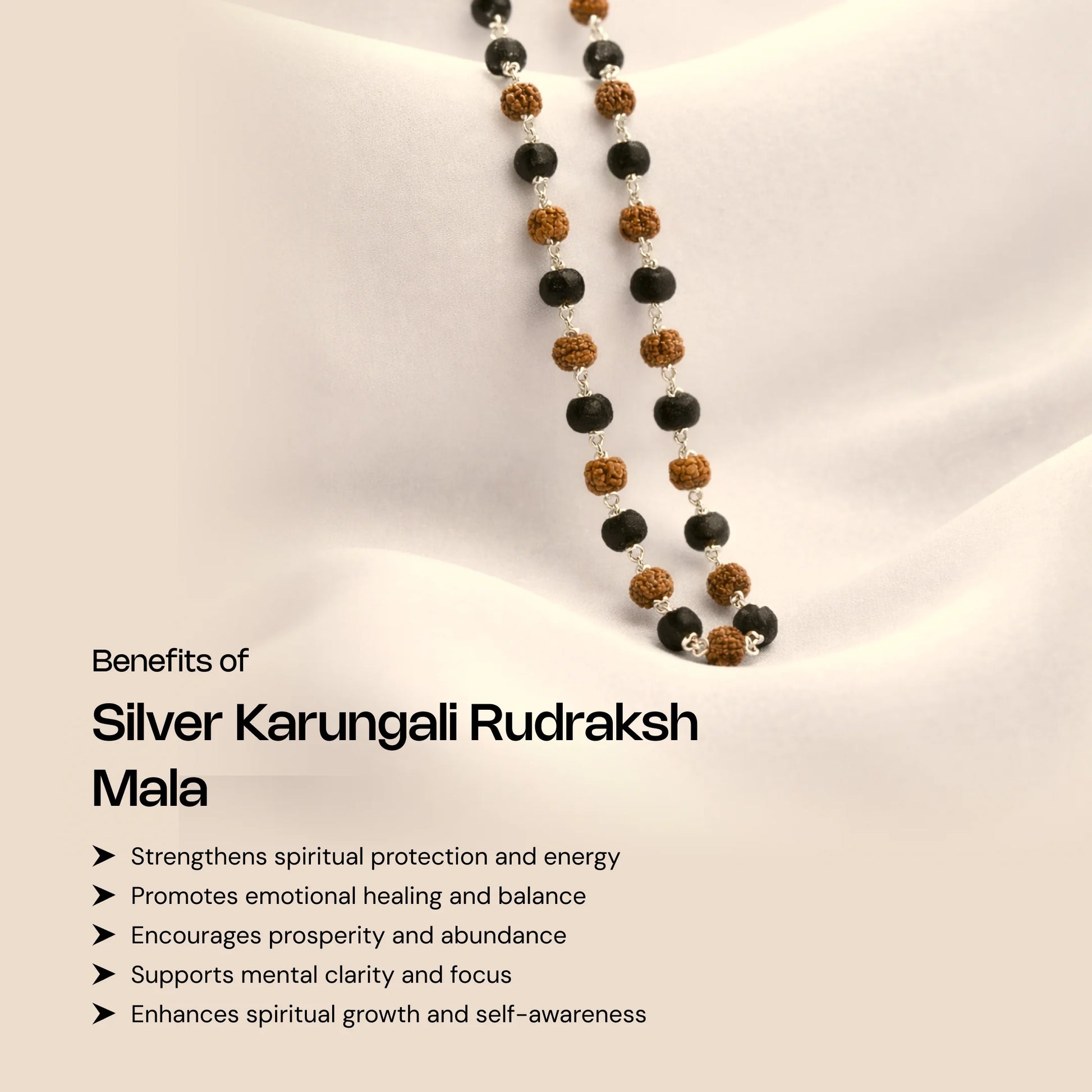 Authentic Karungali Beads Rudraksh Mala with Silver Coating - Gemsinvite  
