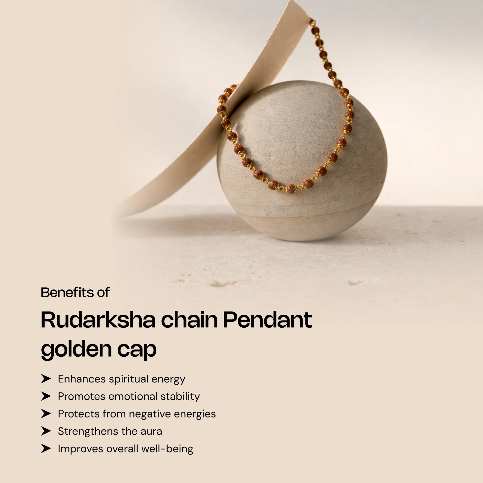 Golden Capped 5 Mukhi Rudraksha Mala - Gemsinvite  