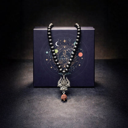 Authentic Karungali Mala with Rudraksha and Trishul - Gemsinvite  
