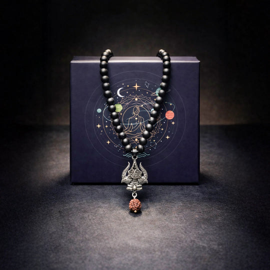 Authentic Karungali Mala with Rudraksha and Trishul - Gemsinvite  
