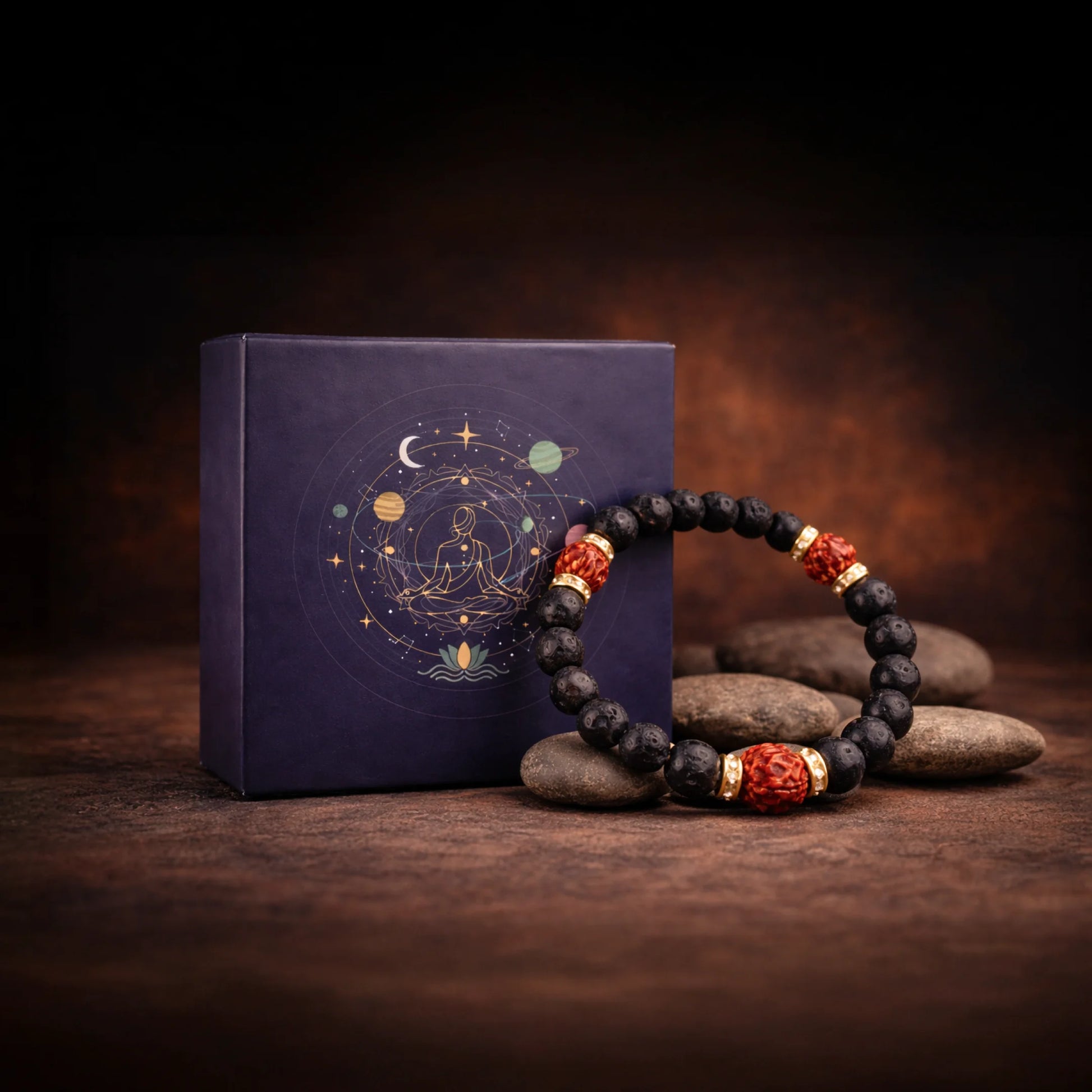 Shiv Shakti Kavach Bracelet Authentic 5 Mukhi Rudraksha & Lava beads - Gemsinvite  