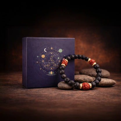 Shiv Shakti Kavach Bracelet Authentic 5 Mukhi Rudraksha & Lava beads - Gemsinvite  
