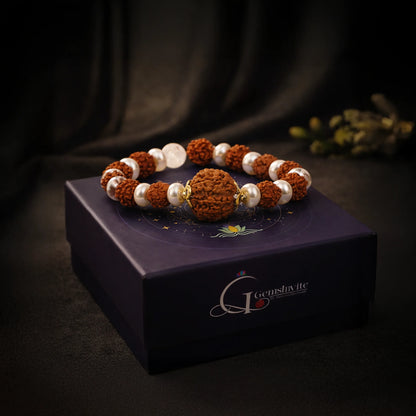 5 Mukhi Rudraksha Gaj Kesari Bracelet with Pearl and Sphatik - Gemsinvite  