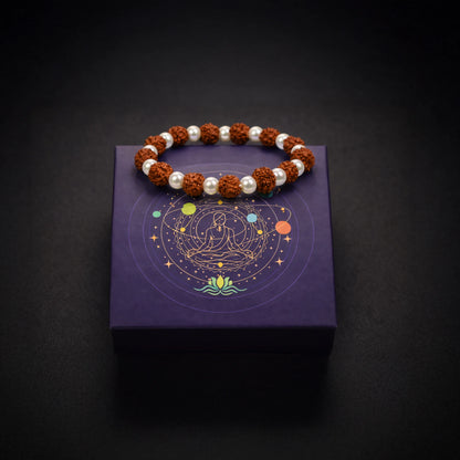 Maha Lakshmi Rudra Bracelet with 5 Mukhi Rudraksha and Pearl - Gemsinvite  