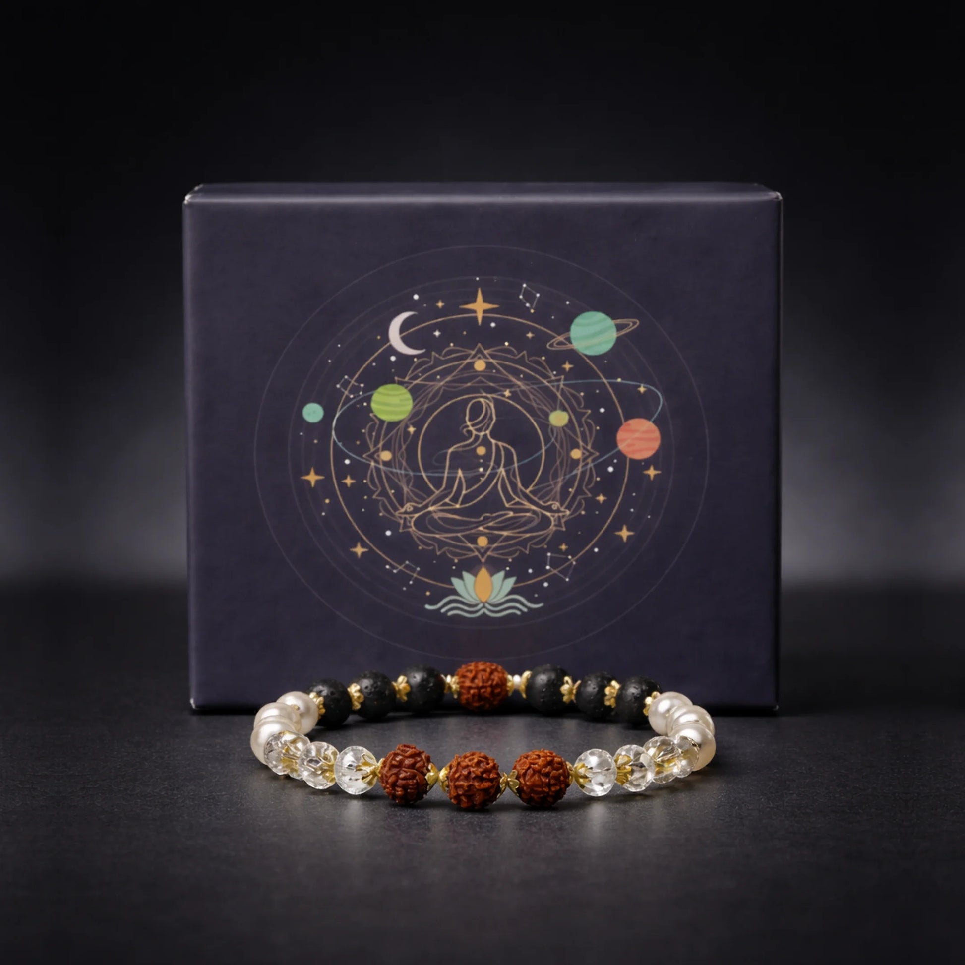 Victory Bracelet with 5 Mukhi Rudraksha Pearl Lava Sphatik - Gemsinvite  