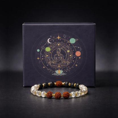 Victory Bracelet with 5 Mukhi Rudraksha Pearl Lava Sphatik - Gemsinvite  