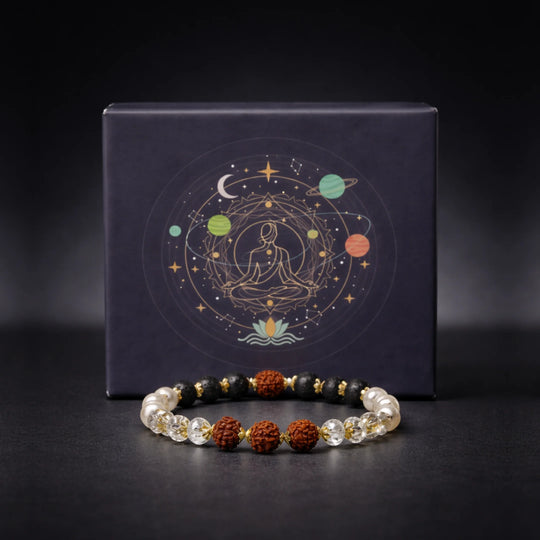 Victory Bracelet with 5 Mukhi Rudraksha Pearl Lava Sphatik - Gemsinvite  